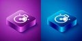 Isometric Stopwatch icon isolated on blue and purple background. Time timer sign. Chronometer sign. Square button Royalty Free Stock Photo