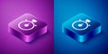 Isometric Stopwatch icon isolated on blue and purple background. Time timer sign. Chronometer sign. Square button Royalty Free Stock Photo