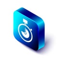 Isometric Stopwatch icon isolated on white background. Time timer sign. Chronometer sign. Blue square button. Vector Royalty Free Stock Photo