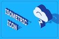 Isometric Storm icon isolated on blue background. Cloud and lightning sign. Weather icon of storm. Vector Illustration