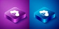 Isometric Storm warning icon isolated on blue and purple background. Exclamation mark in triangle symbol. Weather icon Royalty Free Stock Photo