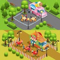 Isometric Street Food Horizontal Banners Royalty Free Stock Photo