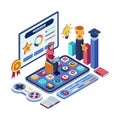Isometric Students using Gamified Learning Platform with Interactive Elements