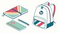 Isometric study setup, laptop, patterned notebook, backpack. vector design Generative AI Royalty Free Stock Photo