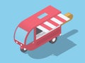 Isometric Style Food Truck Like Rectangular Fruit Ice Cream On Stick.