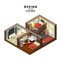 Isometric style home indoor interior exterior open transparent ceiling, Creative architecture info graphic