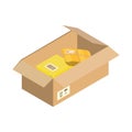 Isometric parcel icon.Packing box vector illustration isolated on white background. Royalty Free Stock Photo