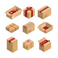 Isometric parcel icon. Set packing box vector illustration isolated on white background. Royalty Free Stock Photo