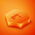 Isometric Submachine gun M3, Grease gun icon isolated on orange background. Orange hexagon button. Vector
