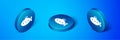 Isometric Submarine toy icon isolated on blue background. Blue circle button. Vector