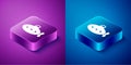 Isometric Submarine toy icon isolated on blue and purple background. Square button. Vector