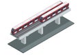 Isometric Subway City Train, Sky Train Road. Sky Train Station. Modern City Public Transport