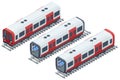 Isometric Subway underground train. High quality city transport. People Passangers In Subway. Commuting passengers