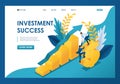 Isometric success of investments, businessmen successfully invest money. Template landing page