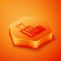 Isometric Suitcase for travel icon isolated on orange background. Traveling baggage sign. Travel luggage icon. Orange Royalty Free Stock Photo