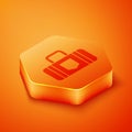 Isometric Suitcase for travel icon isolated on orange background. Traveling baggage sign. Travel luggage icon. Orange Royalty Free Stock Photo