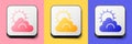 Isometric Sun and cloud weather icon isolated on pink, yellow and blue background. Square button. Vector Royalty Free Stock Photo