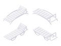 Isometric sunbeds on white background in various foreshortening