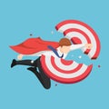 Isometric Super Businessman Flying Through and Breaking Target Royalty Free Stock Photo