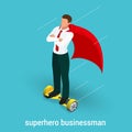Isometric Superhero concept. Handsome Businessman in a suit superhero