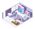 Isometric supermarket interior. 3d grocery store with food products Royalty Free Stock Photo