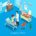 Isometric Surgeon Office with Doctor Examinating Patient Royalty Free Stock Photo