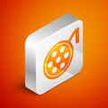 Isometric Surgery lamp icon isolated on orange background. Silver square button. Vector Illustration