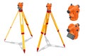 Isometric surveying measuring equipment level theodolite on tripod isolated on white background. Geodetic measuring Royalty Free Stock Photo