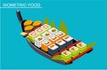 Isometric sushi set. Japanese seafood vector. Flat illustration.