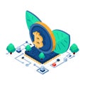 Isometric Sustainable Cryptocurrency Bitcoin Symbol and Leaf Royalty Free Stock Photo