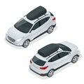 Isometric Suv car with rooftop cargo carrier. Compact crossover, SUV, 5-door station wagon car. Template isolated.