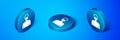 Isometric Swimmer athlete icon isolated on blue background. Blue circle button. Vector