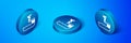 Isometric Swimmer diving into pool icon isolated on blue background. Blue circle button. Vector