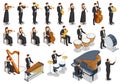 Isometric Symphony Orchestra. Set of orchestra group, creative people playing on instruments scene theater opera concert