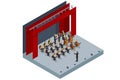 Isometric Symphony Orchestra. Symphonic string orchestra performing on stage and playing a classical music concert with