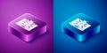 Isometric System bug on monitor icon isolated on blue and purple background. Code bug concept. Bug in the system. Bug