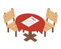 Isometric table in cafe. Vector icon