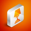 Isometric Table lamp icon isolated on orange background. Silver square button. Vector Royalty Free Stock Photo