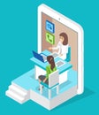 Isometric tablet, online consultation with doctor, online medicine, virtual medical help at distance
