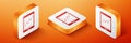 Isometric Tablet with statistic graph chart icon isolated on orange background. Financial chart and graph sign. Orange