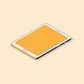 Isometric tablet in trendy flat style with textured shadow lying on surface. Royalty Free Stock Photo
