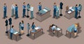 Isometric tailor, a set of mini concepts for tailors in a private tailoring company, Men and women. The entrepreneur working for