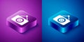 Isometric Tailor shop icon isolated on blue and purple background. Square button. Vector Illustration