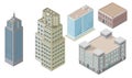 5 isometric tall building vector illustration set