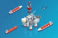 Isometric Tanker loading Liquefied Natural Gas at trading terminal. Transportation, delivery, transit of natural gas