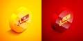 Isometric Tanker truck icon isolated on orange and red background. Petroleum tanker, petrol truck, cistern, oil trailer