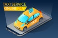 Isometric taxi app for ordering cars yellow