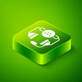 Isometric Taxi call telephone service icon isolated on green background. Taxi for smartphone. Green square button