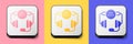 Isometric Taxi call telephone service icon isolated on pink, yellow and blue background. Taxi for smartphone. Square