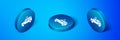 Isometric Taxi car icon isolated on blue background. Blue circle button. Vector Royalty Free Stock Photo